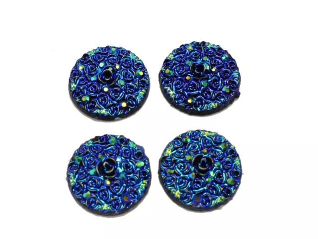 100 Deep Blue Floral Acrylic Flatback Cabochons 11mm Craft DIY Round Flower