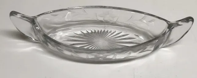 Vintage Canoe Shaped Pressed Glass Celery/Relish Dish Etched Floral Pattern