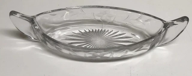 Vintage Canoe Shaped Pressed Glass Celery/Relish Dish Etched Floral Pattern