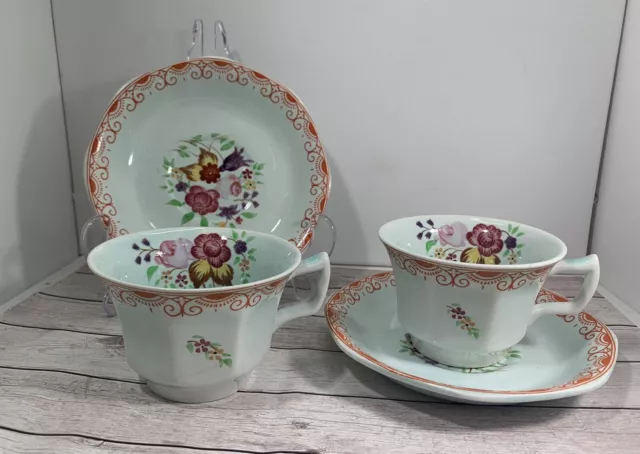 Adams Calyx Ware -2 X Tea Cup And Saucer Real English Ironstone - Antique China