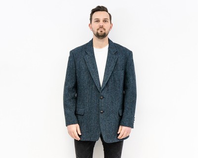 AQUASCUTUM spina di pesce 3 Bottoni Giacca Blazer Sz.44 VERDE/NERO Made in USA 