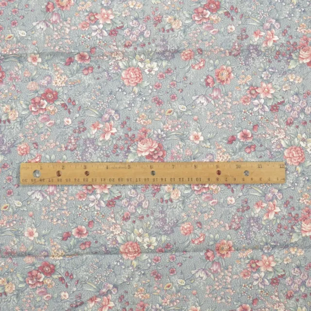 Vintage Floral Fabric Pink Dusty Blue Cotton BTY