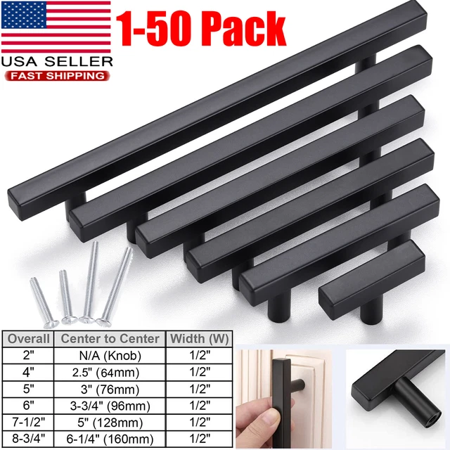 50x Black Square Modern Kitchen Cabinet Handles Bar Pulls Drawer Stainless Steel