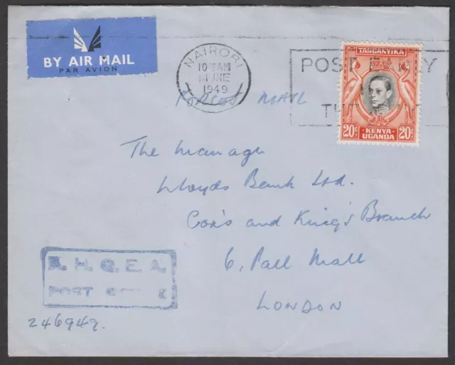 Kenya Uganda Tanganyika 1949 KGVI Forces Airmail Cover AHQEA Post Office