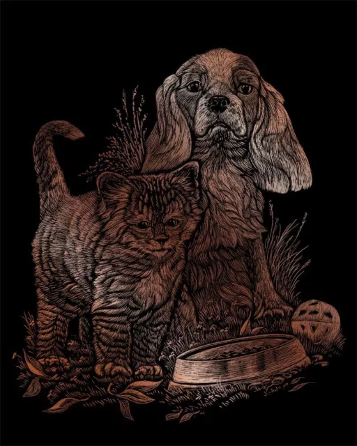 Kratzbild  Kratzbilder Katze und Hund Tiere   Kupferfolie Größe 25 cm x 20 cm