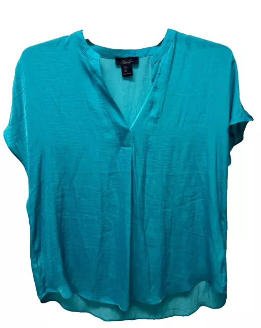 Rachel Roy Womens Blue Short Sleeve V-Neck Casual Pullover Blouse Size Large