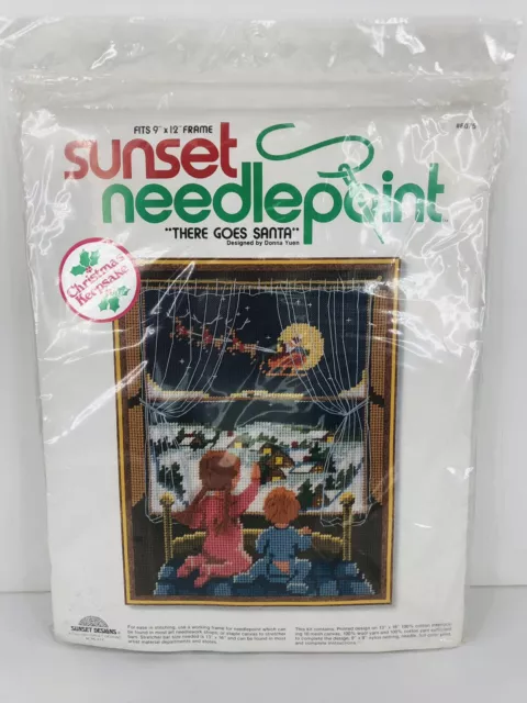 Sunset Needlepoint Kit "There Goes Santa" #6075 Christmas Holiday 9" x 12" New