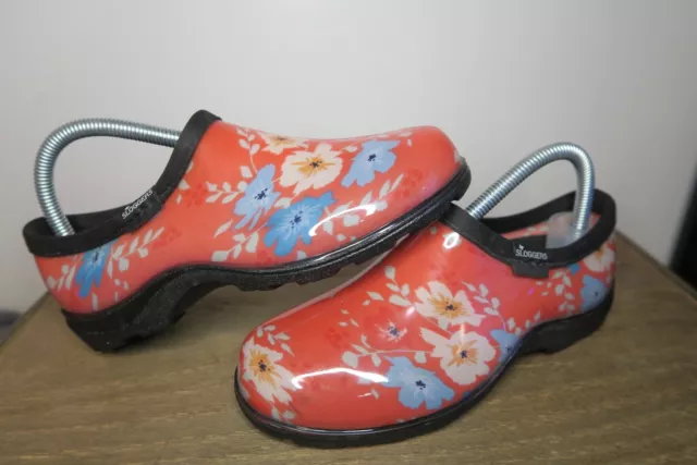 Sloggers Women's Red Floral Slip-on Waterproof Comfort Garden Shoes Size 7