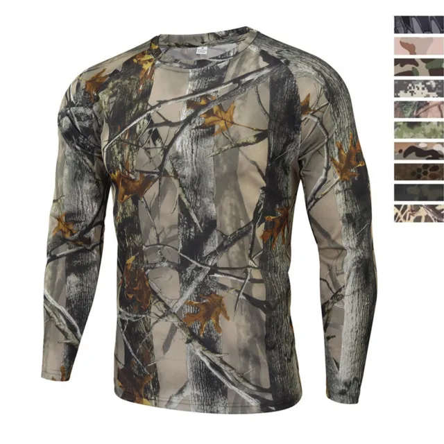 Mens Camo T-shirt Light Long Sleeve Tactical Combat Quick Dry Breathable Casual