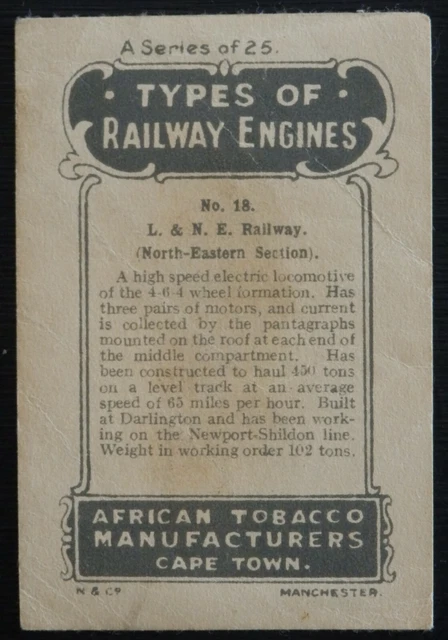 LONDON NORTH EASTERN ELECTRIC Types Railway Engines African Tobacco SCARCE SILK 2