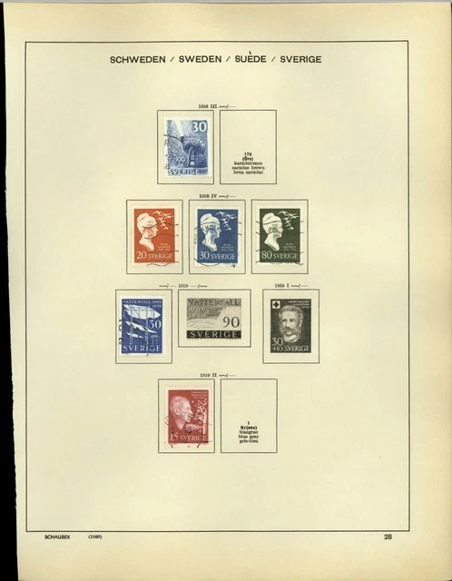 Sweden 1958-1959 Album Page Of Stamps #V18858