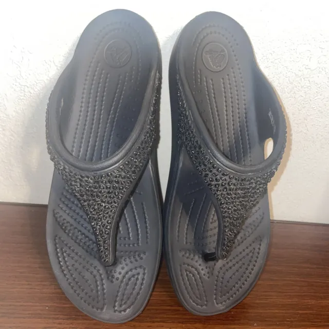 CROCS SLOANE DIAMANTE Womens Size 9 White Sparkle Thong Open Toe Sandals  $38.00 - PicClick
