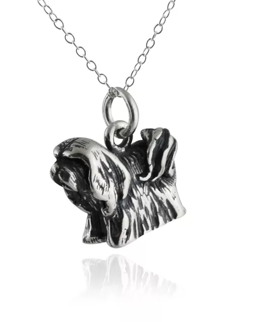 Lhasa Apso Dog Necklace - 925 Sterling Silver - 3D Charm Pet Dogs Pets Doggy NEW