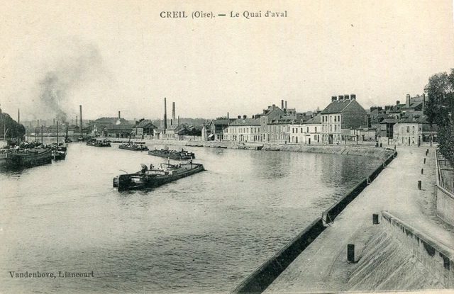 Carte CREIL Le Quai d'Aval Belle vue sur les péniches en navigation