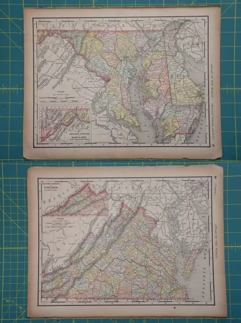 Virginia Maryland Delaware DC Vintage Original 1894 Rand McNally World Atlas Map