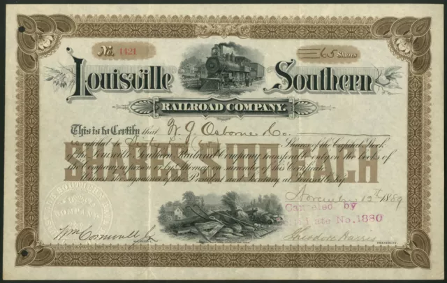 USA: Louisville Southern Railroad Co., $100 shares, 1889