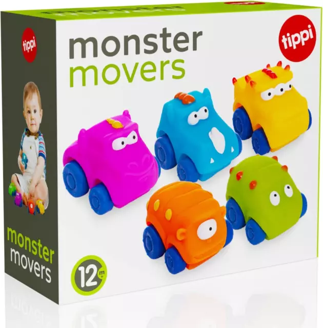 Tippi Monster Movers 5 Soft Play Baby Spielzeug Autos - Spielzeug Auto Set für 1 Jahr alt - 12 3