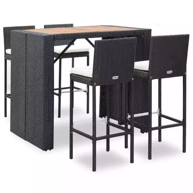 vidaXL 5-tlg. Garten-Bar-Set Poly Rattan und Akazienholz Schwarz EGG