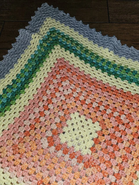 Vintage Hand Made Crochet Knit Granny Square Afghan Throw Blanket 32 X 30