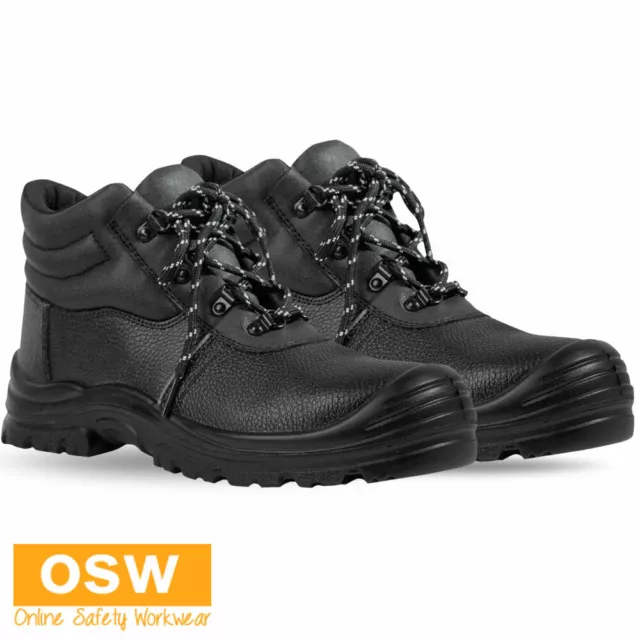 Black Tradies Rock Face Outdoor Safety Leather Steel Toe-Cap Lace-Up Work Boots