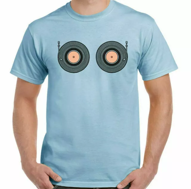 DJ T-Shirt Boob Decks Mens Funny Vinyl Record Technics Player DJing Festival Top