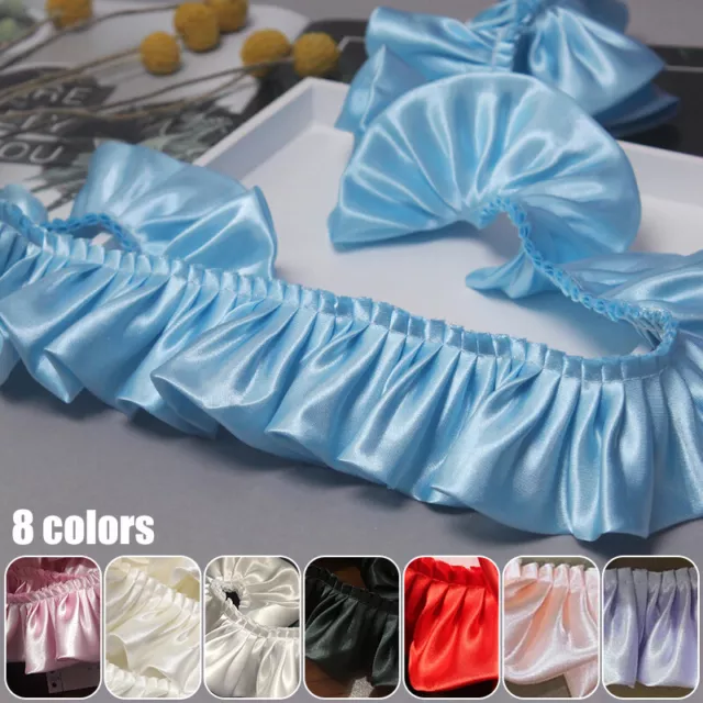 10M Ruffle Lace Edge Trim Satin Pleated Ribbon Fabric Sewing Hem 5.5cm Width NEW