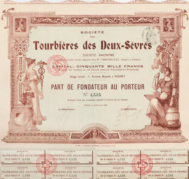 Tourbieres Des Deux Sevres - Part De Fondateur 1909 - France Niort