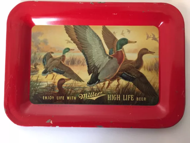 Vintage 1950s Ducks Miller High Life Beer Tin Litho Advertising Tip Tray.