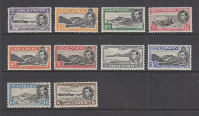Ascension: 1938 George VI Short Set of 10 Stamps to 1/- (Perf 13) Mint ES249