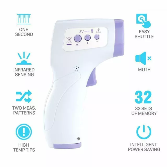 Pistola de temperatura para bebé termómetro digital infrarrojo sin contacto frente digital LCD 2