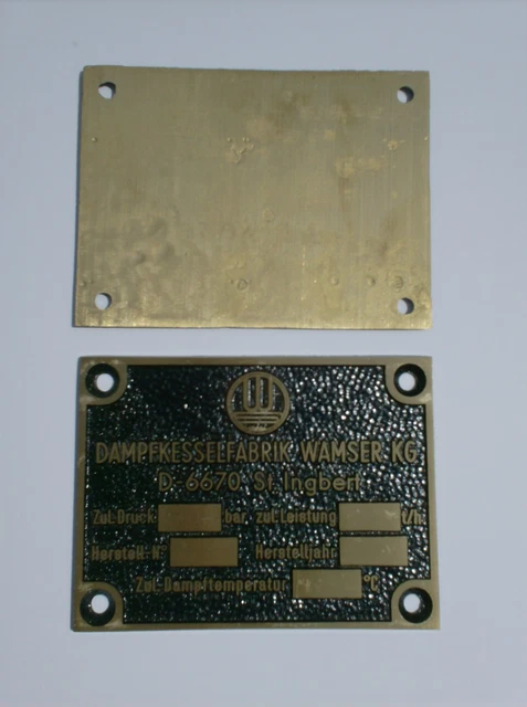 Typenschild aus Messing für einen Dampfkessel, um 1975, sehr schön erhalten !!! Typenschild aus Messing für einen Dampfkessel, um 1975, sehr schön erhalten !!!