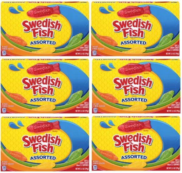 907870 6X 99G Theatre Box Swedish Fish Brand Assorted Flavours Soft Chewy Candy