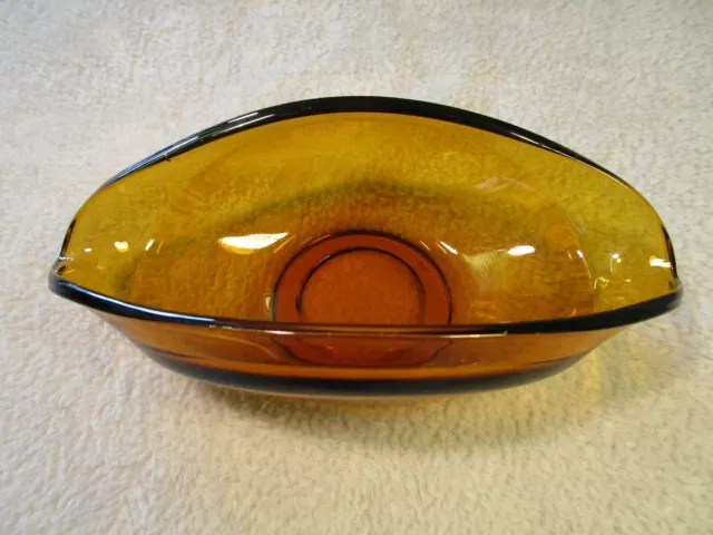 Beautiful Vintage Unusual Art Glass Folded Amber Hand Crafted Trinket Dish