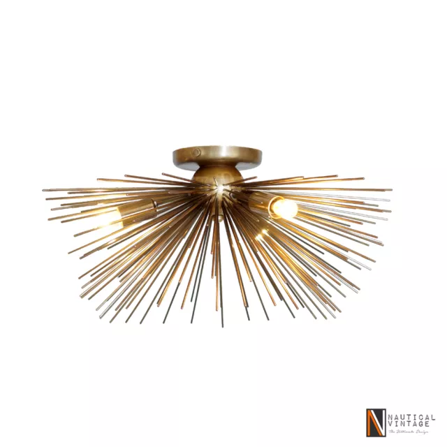 Mid century Starburst Urchin Brass Wall Lamp Light Sconce Ceiling Chandelier 2