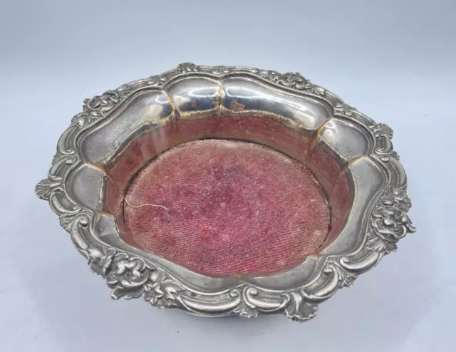 Bottle Coaster Bon Bon Dish Bowl Gadrooned Edge with Wooden Bottom Vintage EPNS