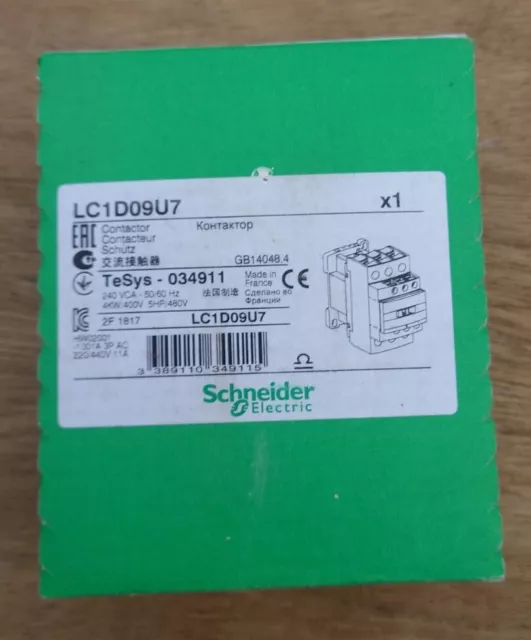 Schneider 3-poliger Schütz LC1D09U7 9AMP 240 VAC Spule BRANDNEU