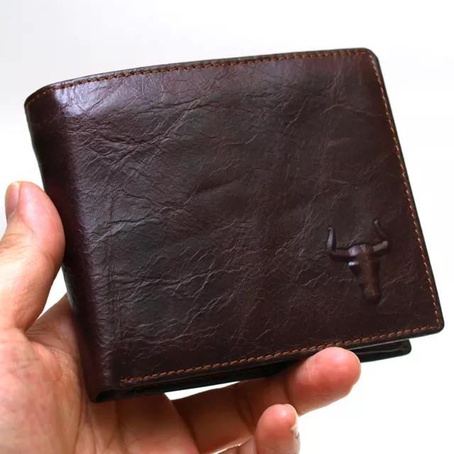 New Mens Cowhide Leather Bifold Vintage Wallet COIN POCKET Purse