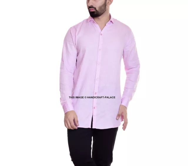 Hombres Manga Larga Rosa Color Liso Casual Algodón Lujo Camiseta Camisa Formal