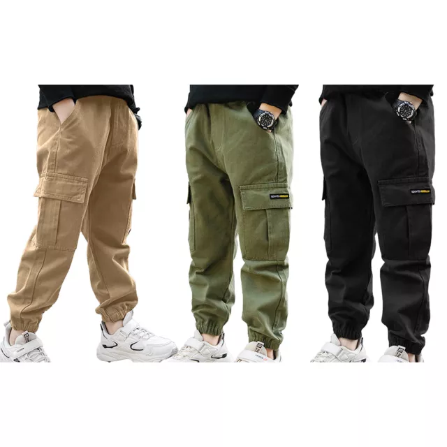 Kids Boys' Cotton Cargo Jogger Pants with Pockets Athletic Sports Sweatpants