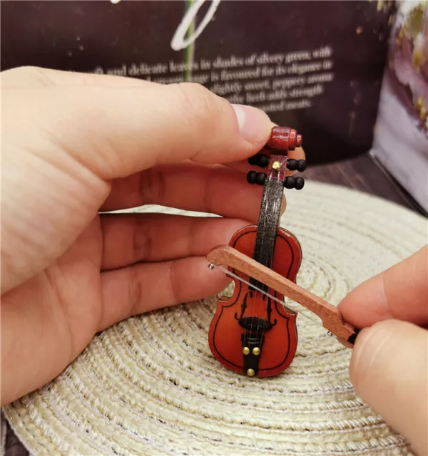 1:12 Scale Dolls House Miniatures Violin Accessories Musical Instrument Romantic