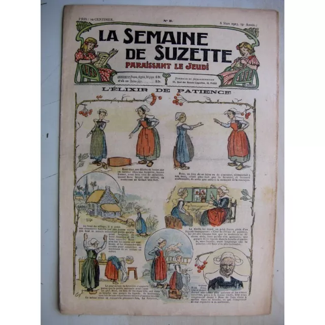 La Semaine de Suzette 9e année n°5  (1913) L'élixir - Bleuette (robe de chambre)