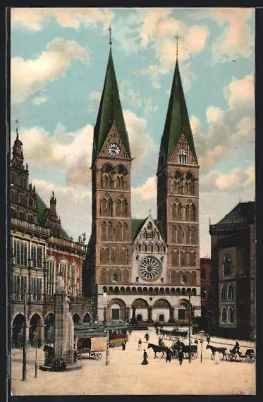 Ansichtskarte Bremen, Marktplatz mit Rathaus, Dom und Börse