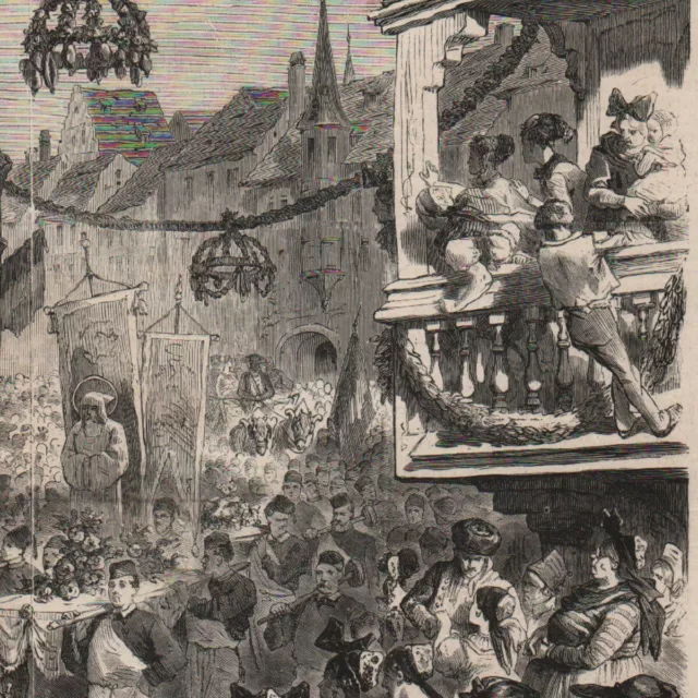 Alsace - Fête des charcutiers La Saint-Antoine - - Gravure de presse 1870