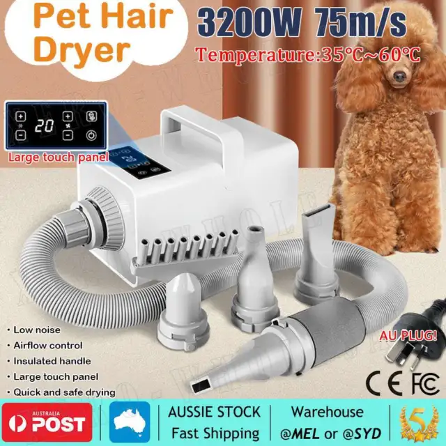 3200W Pet Hair Dryer Dog Cat Grooming Speed Hairdryer Blower Heater Low Noise AU