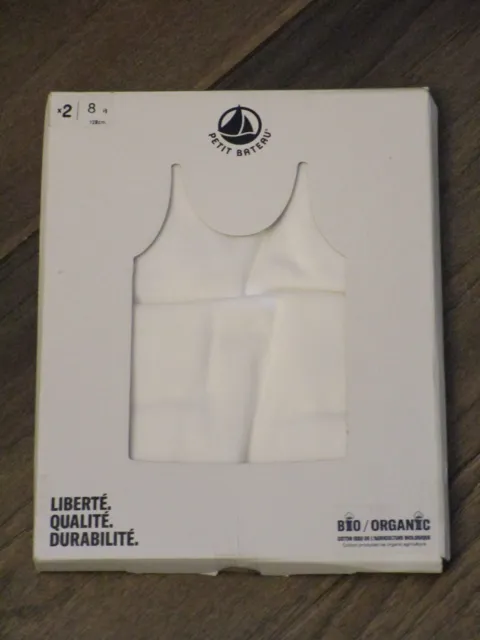 Petit Bateau Girls Set Of 2 White Tank Top Undershirts Size 8   New
