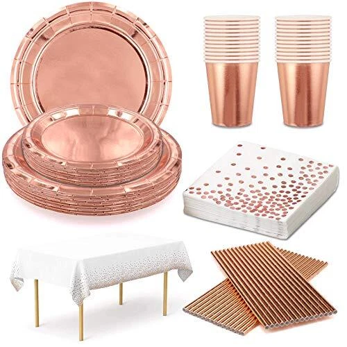 Vaisselle Jetable Anniversaire Rose Gold Gobelet Assiette Jetable Serviette P...