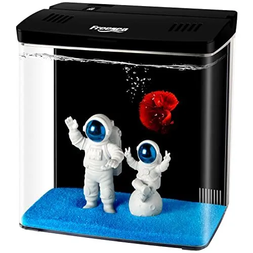 Aquarium Betta Fish Tank: 1.5 Gallon Small Fish Starter Kit with Filter and L...