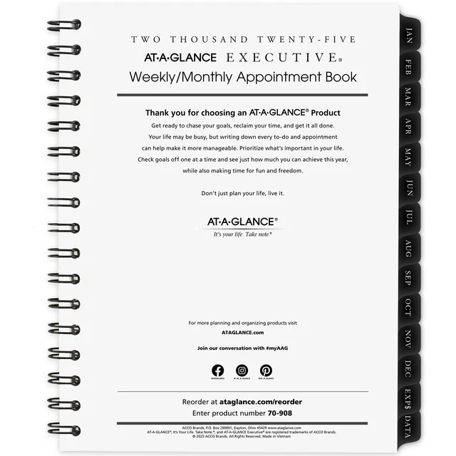 ATAGLANCE EXECUTIVE 2025 Weekly Monthly Appointment Book Refill for