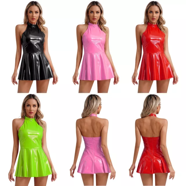 Womens Dresses Sexy Dress Press Buttons Skirt Shiny Dancewear Festival Disco