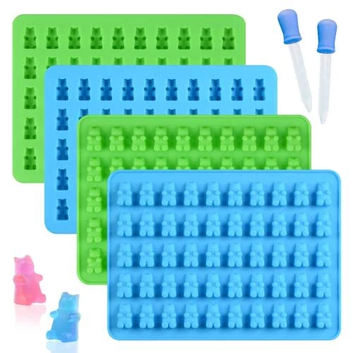 4 Pack Gummy Bear Silicone Mold with Droppers for Candy Chocolate Making